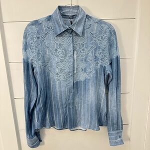 NWT ERMANNO SCERVINO 38 Camicia Manica Lunga blue lace woman quiet luxury blouse